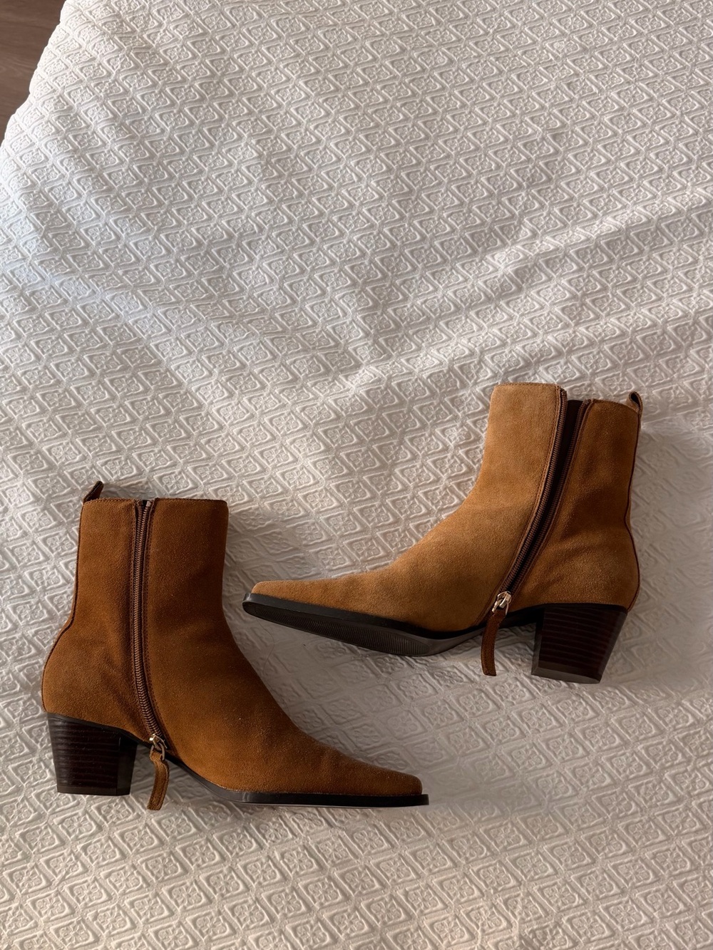 MANGO Suede Ankle Boots in Cognac Brown - Classic Women’s Zip Boot